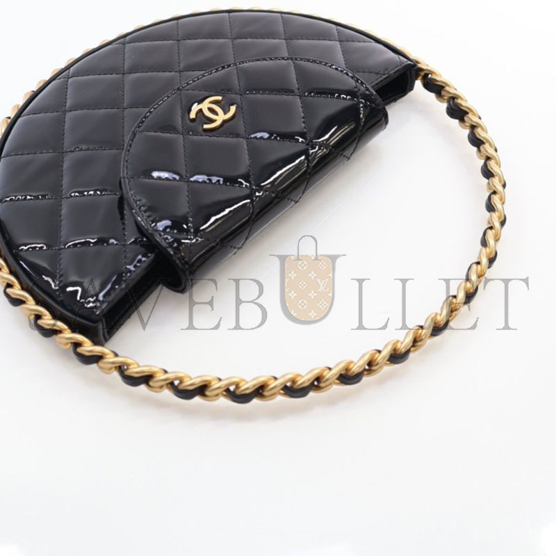 Ch*el patent calfskin quilted chain hoop bag black ap3585 (23*23*3cm)